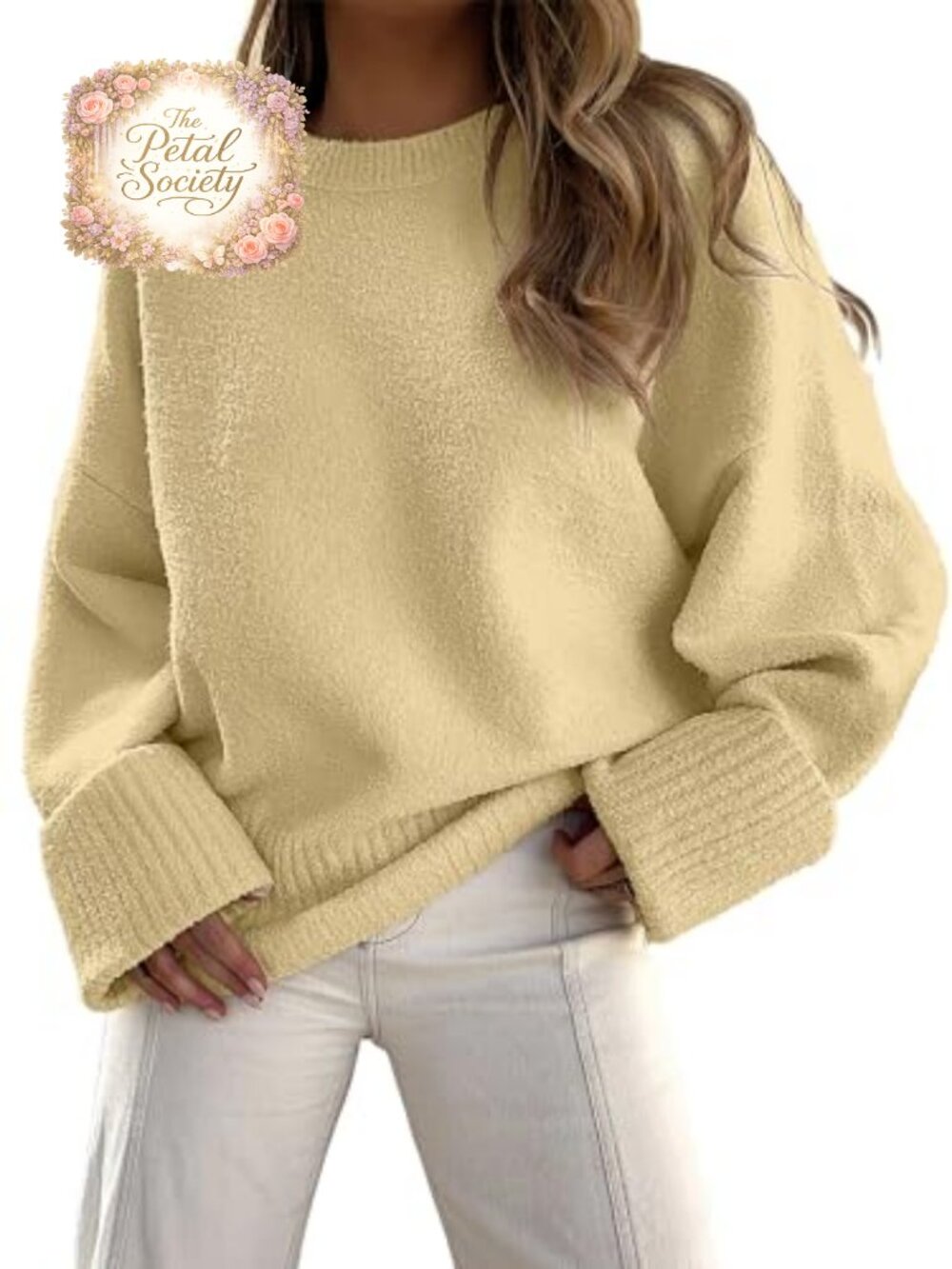 Oversized Cozy Knit Sweater Pullover Crew Neck Long Sleeve